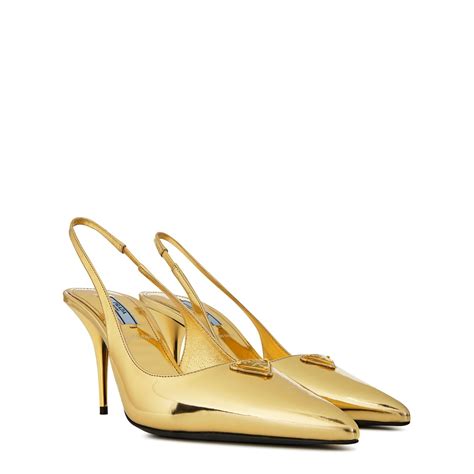 prada sport-sole mesh slingback pumps|Prada metallic leather slingback pumps.